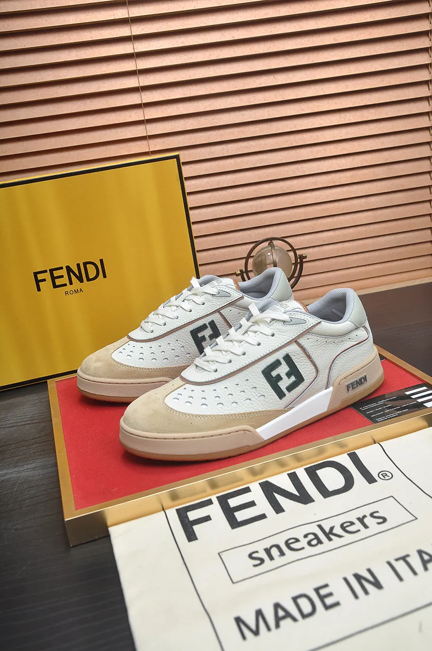 Men's shoes 💰600💶 [Fendi] The latest couple model 🔥 Many 💑 stars have the same style. FD match is a one-to-one replica of the original version. The first fendi match created by designer Kim Jones and Trainer basketball sneakers by Donkey. Material: Original silk leather. Lining: breathable mesh. Packaging: Original 1:1 matching high-end packaging. Size: Female 35-40 Male 38-44 (45 46. Custom-made (no return or exchange)